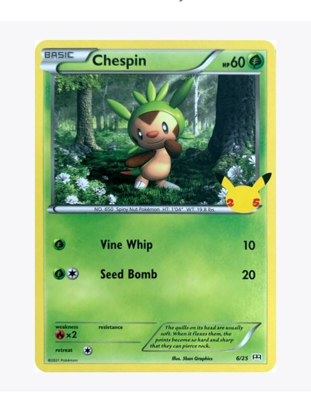 FREE OVER $50 Chespin 6/25 McDonald’s 25 Anniversary Promos Pokemon Trading Card